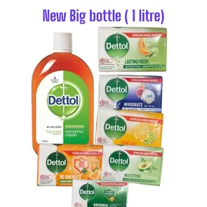 Dettol Antiseptic Liquid for Surface Disinfection and Hygiene | Kills 99.9% germs |1L & 3 soap bars, choose below Household