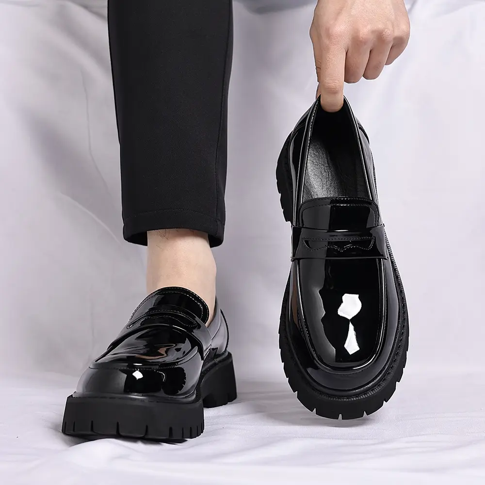 Men's PU Leather Chunky Penny Loafers - Business Casual Formal Shoes with Polished Finish, Round Toe, Thick Rubber Sole, Breathable Grip, Tassel, Ankle Cut, Workday Ready, Party, All Seasons, US 10/CN 44, Pu Leather Loafers, Patent Leather