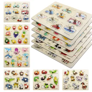 Upgrade  6 Theme Geometric Puzzle Board, Cool Affordable Handheld Fixed Puzzle Toy, Shape Matching, Hand-Eye Coordination, Boys Girls Gift, Wooden Stacking Puzzle, Wooden Puzzles, Montessori Puzzles Gift