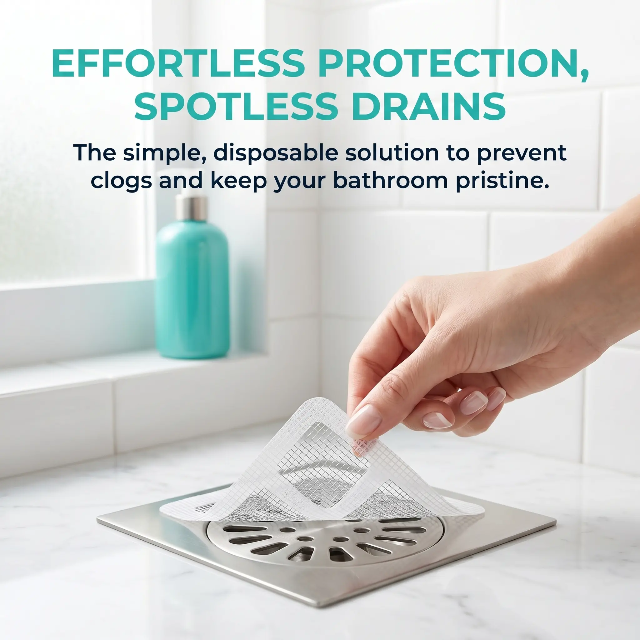 50 Counts Disposable Shower Drain Cover Hair Catcher, Mesh Stickers for Shower Drain Bathroom Sink, with strong adhesive fits tightly on drains
