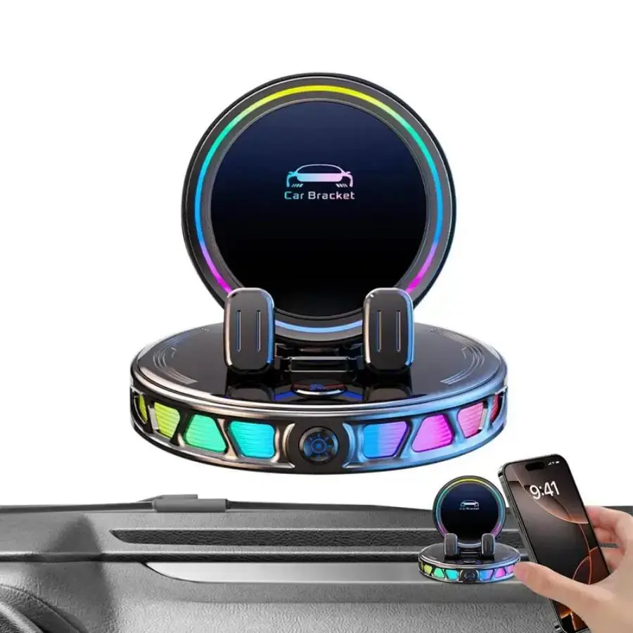 360° Magnetic Wireless Charging Car Phone Holder with RGB Ambient Light, Strong Suction Dashboard Mount, Stable Anti-Slip Design, Ideal for Navigation, Universal Fit for Phones & Tablets, Phone Holder For Car
