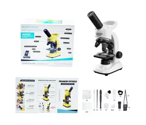 Microscope ProfessionalModel40X-16000xWhite For laboratory and home use, supports phone adapters and dual LED lighting, equipped with a complete slide set, designed for portability