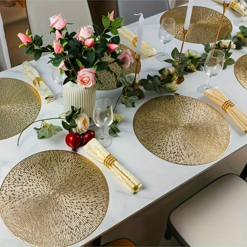 2/6/8/12 Piece Round PVC Placemats Set, Hollow Non-Woven Fabric, Heat Resistant Table Mats, Anti-Slip Cup Coasters, Nordic Modern Style Decorative Charger Board, Kitchen Decorative Placemat, Plastic Placemats