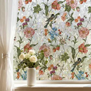 1 Roll Static Cling Iridescent Floral Window Film, Colorful Flower Window Sticker for Home Decor, Glass Decoration, Living Room, Bedroom & Kitchen Sliding Doors, Privacy Protection, Removable Decorative Film outdoorfun