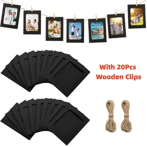 20Pcs Paper Picture Frames - 4x6inch Black Paper Photo Frames Cardboard Picture Frames with 20 Pcs Clip and String DIY Clip Photo Holders Photo Hanging Display Kit Wall Decoration for Home Party Office - Home Improvement.