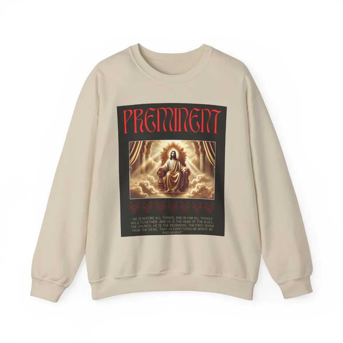 Christian Crewneck Sweater - Jesus on Golden Throne - Preeminent Religious Pullover - Faith-Based Apparel