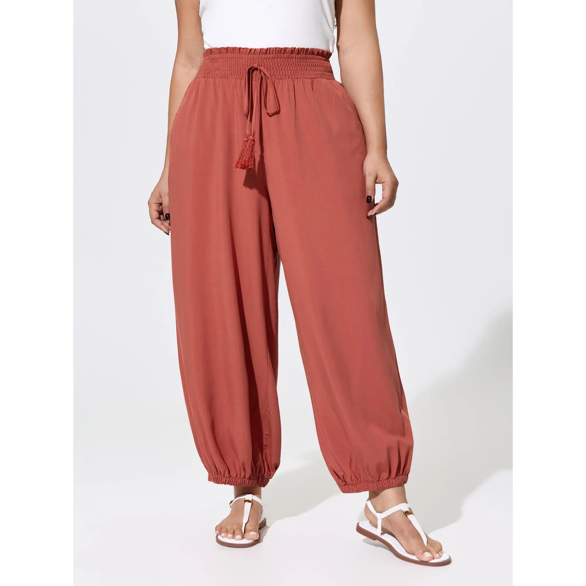 BLOOMCHIC Women's Plus Size Jogger Pants - Shirred, Adjustable Draw, Loose Casual, Soft Trousers for Summer Casual Wear [M-6X], Loose Casual Jogger, Soft Jogger Trousers
