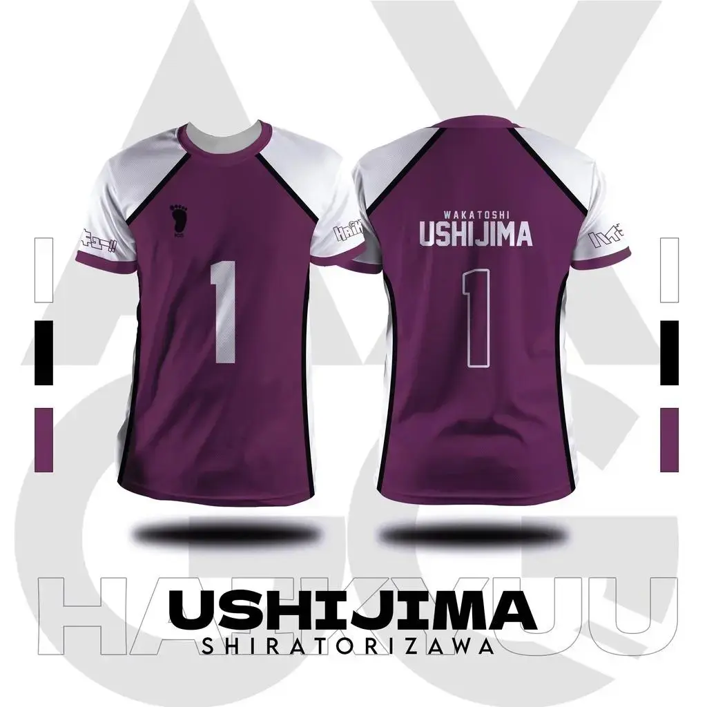Haikyu!! Theme Shiratorizawa Team Ushijima No.1 Cosplay Team Jersey, Short Sleeve Round Neck Quick-Dry Summer Athleisure T-Shirt