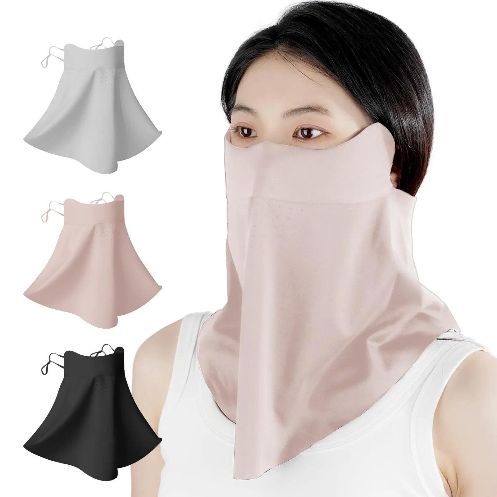 Unisex 3-Pack 3D Contour Face Mask Scarf - UPF 50+ Breathable Cooling Fabric, Extra-Wide Neck Coverage, Customizable Fit, 30% Faster Cooling for Biking, Outdoor Activities, Children, 3Pcs Set, Adults, Beach Trips, Contoured Fit, Polyester-Spandex, Extra-W