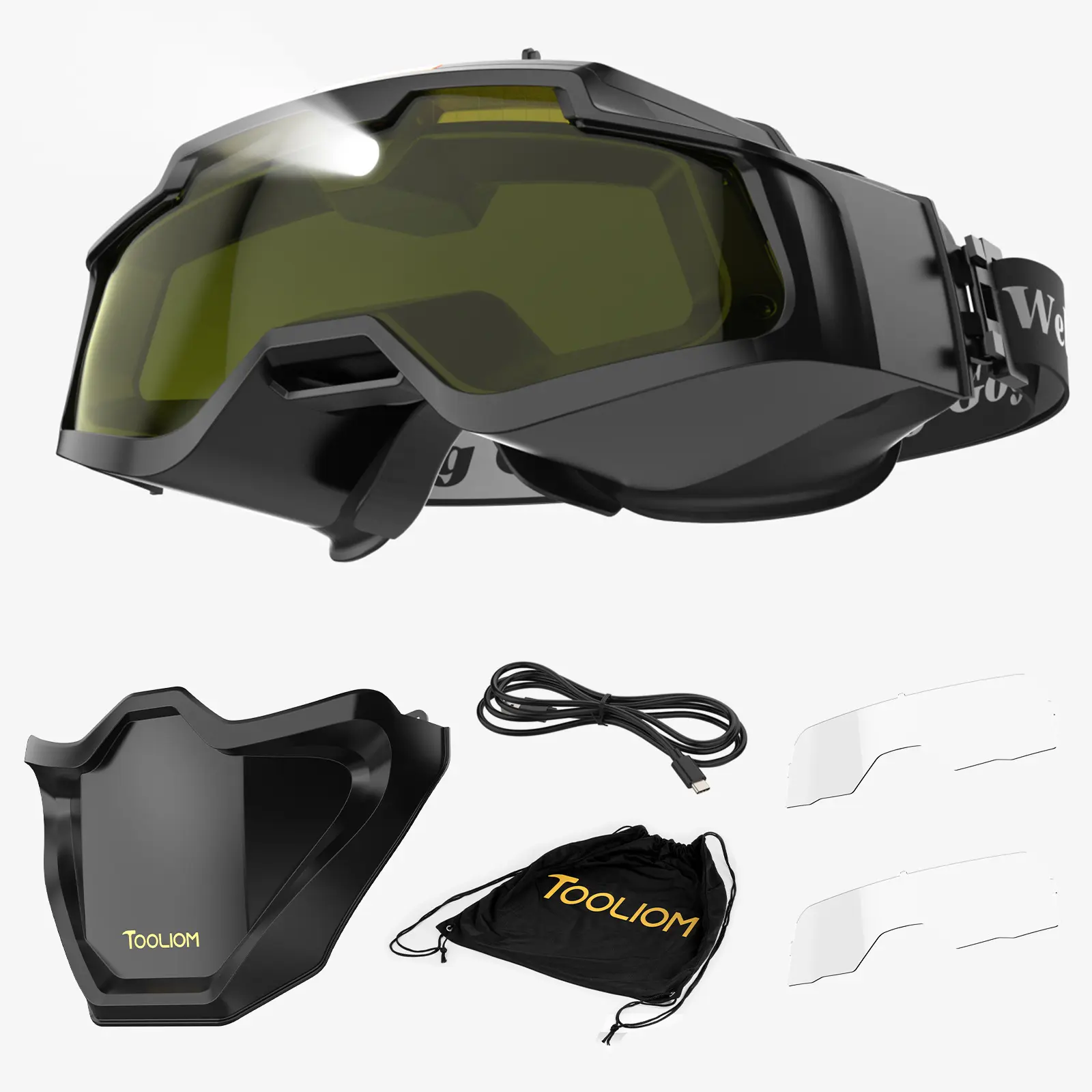 TOOLIOM Auto Darkening Welding Goggles with Face Shield, 4 Arc Sensors Wide Shade Welding Glasses, True Color LED Lighting & Type-C Rechargeable for MIG TIG Stick Plasma Cutting