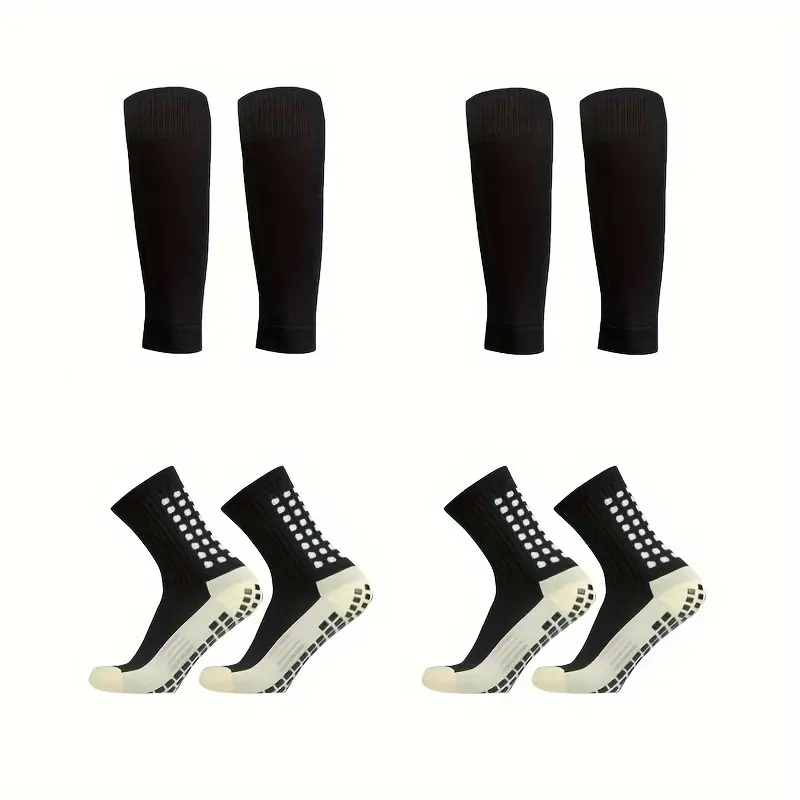 Men's Soccer Set with Non-Slip Mid-Crew All Season Socks, Knee Pads, Calf Sleeves & Leg Warmers, 2/4/6/8 Pairs, Athletic Grip Socks, Athletic Sports Socks, Elastic Breathable Antislip