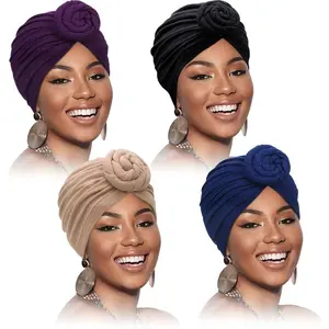 4 Pieces African Headwrap Turban for Black Women Hair Bonnet Hair Wrap Head Scarf Headwrap Hat