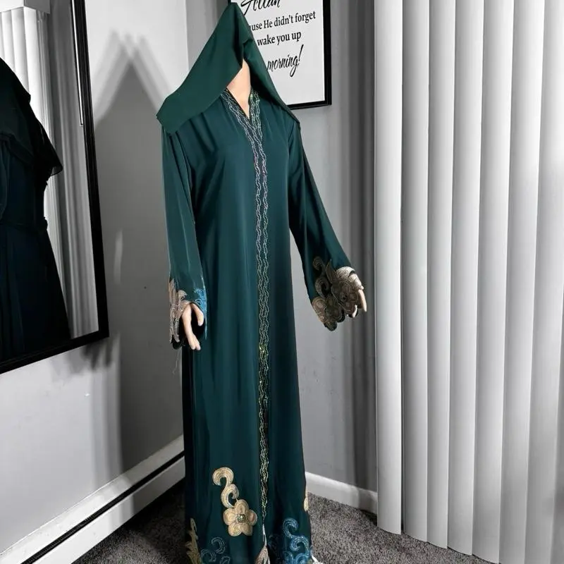 Silk Abaya with Floral Embroidery Floral Print Abaya Abaya Outer Robe Arab Robe