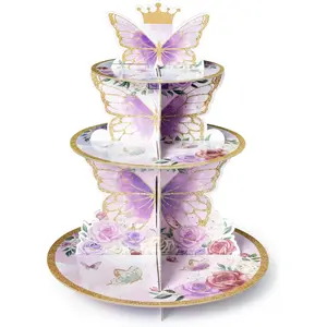 Butterfly Cupcake Stand Decoration - 3-Tier Butterfly Floral Crown Cupcake Tower Cardboard Candy Dessert Holder for Spring Butterfly Party Supplies Girl Women Birthday Party Table Decor