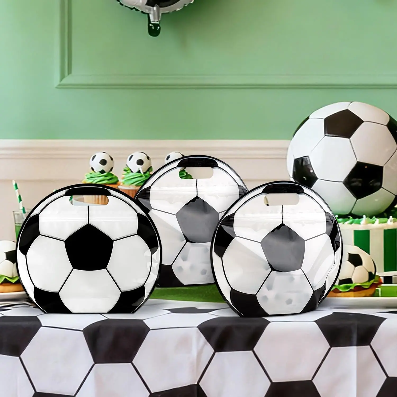 24pcs Soccer Snack Bags with Handles, 24pcs Invitation Cards, Reusable Sealed Candy Bags, Stand-up Bottom Goodie Bag for Soccer Sport Game Day Practice Birthday Gifts and Soccer Party Supplies, SoccerTraining Treat Bags