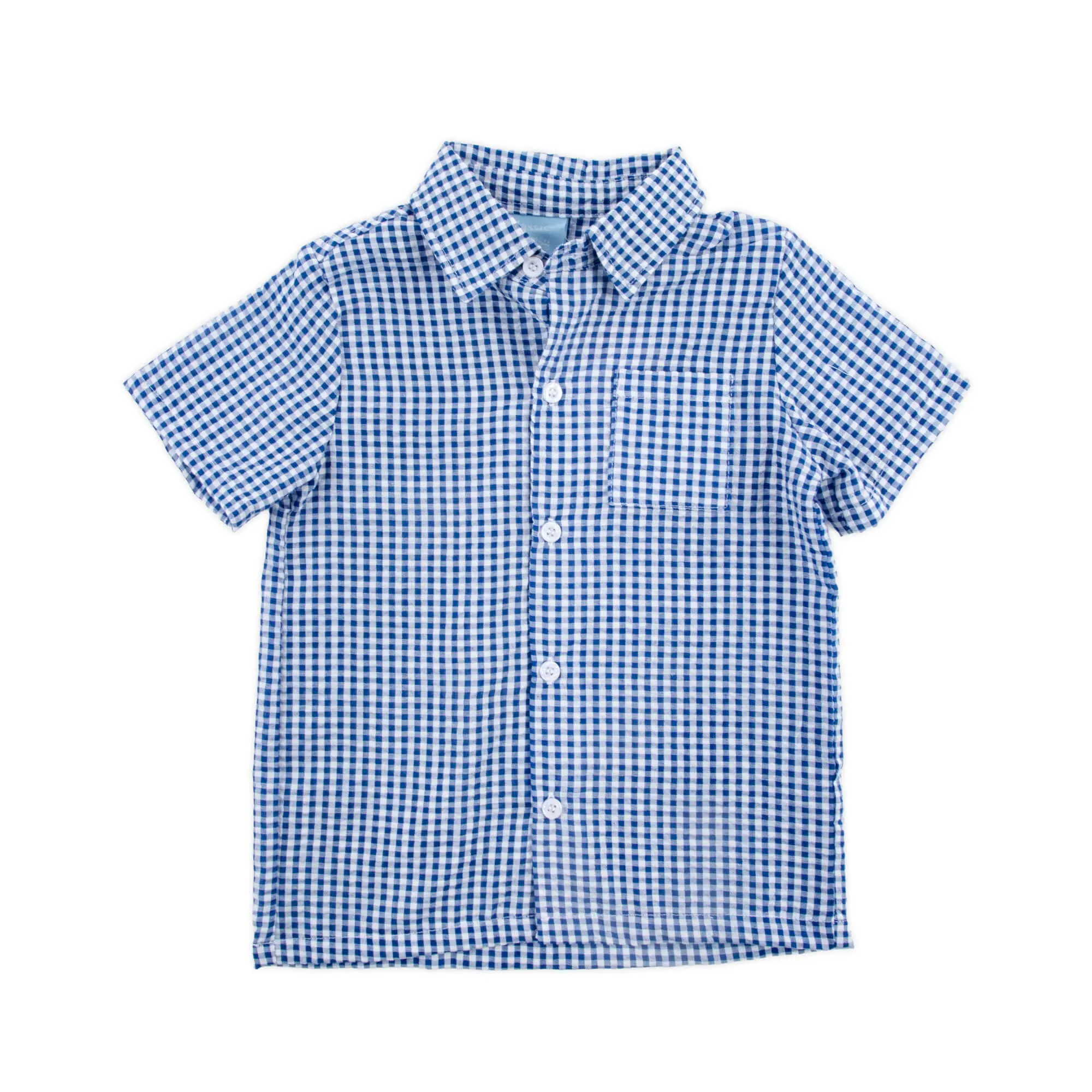 American Spirit Blue Gingham Short Sleeve Button Down - Classic Boys Shirt