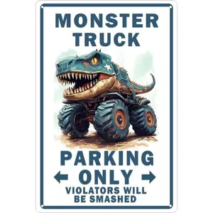 Funny Boys Room Decor Monster Truck Parking Only Metal Sign Bedroom Wall Decorations Home Decor Products Birthday Party Accessories Signs Posters Gifts for Kids 8x12 in