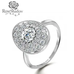 ROSESHADOW 1CT Moissanite Rings for Women Oval 14K Gold Plated Sterling Silver D Color VVS1 Synthetic Moissanite Promise Engagement Bands Fine Jewelry Gifts for Her