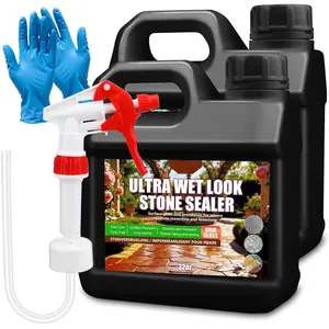 Wet Look Stone Sealer - 64oz Ultra Gloss Paver Sealer Stone Color Enhancer Concrete Sealer with Long-Lasting Gloss Protection, Stain Proof for Interior and Exterior Slate, Driveway, Floor, Standstone