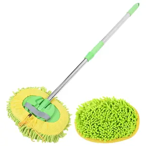 2-in-1 Extendable Car Wash Long Handle Car Wash Mop 180°  Mop - Super Absorbent Adjustable Length Car Wash Brush with Handle 3 Sections Chenille Soft Bristles Cleaning Detail Brush for Car and HouseCleaning