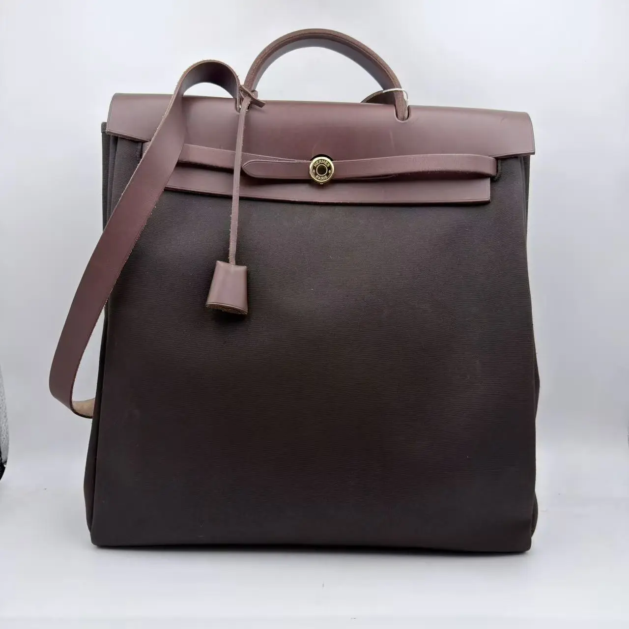 Pre-owned HERMÈS Mssj Hermes Taupe Brown Herbag 20