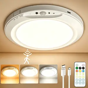 【FathersDayGift】Rechargeable Ceiling Light –Wireless Motion Sensor Magnetic LED Light with Remote, Battery Powered for Closet, Shower, Stairs, Hallway, Shed, Porch & Patio