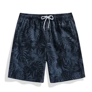 Hawaiian leaf print beach pants, men's quick-drying cropped pants, seaside vacation casual swimming shorts