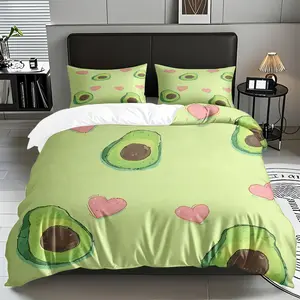 2/3 Pcs Heart-shaped Avocado Theme Pattern Duvet Cover Set(1*Duvet Cover+1/2*Pillowcase,No Filling),Soft,comfortable Bedding Set, Suitable for All Seasons, Machine Washable, Perfect As A Gift for Family,friends on Festivals, Birthdays, Christmas,New Year!