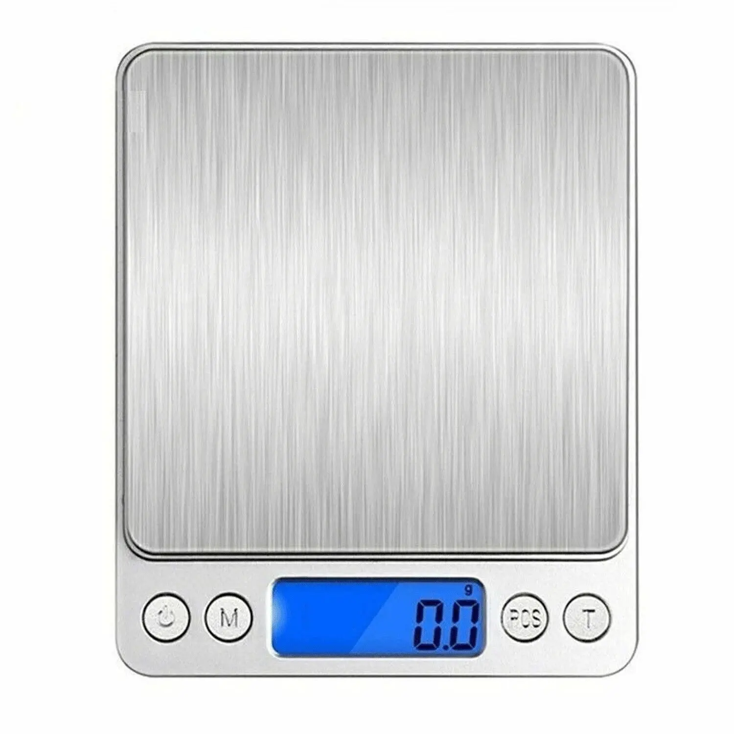 Stainless Steel Digital Mini Kitchen Scale - 2000g×0.1g, Compact and Precise, Built-in Strain Gauge, 12.5×10.5×1.8cm, 175g, Portable, Blue Backlit LCD Display, Reset Function, Easy to Clean, Ideal for Cooking, Jewelry Use
