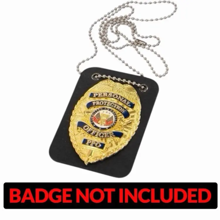 Rothco Rectangular Wear-Resistant PU Leather Badge Holder, 3.75"x2.6", Detachable 33.4in Lightweight Pull-On Steel Ball Chain - Workwear for Police Personnel, Office Identification Supplies