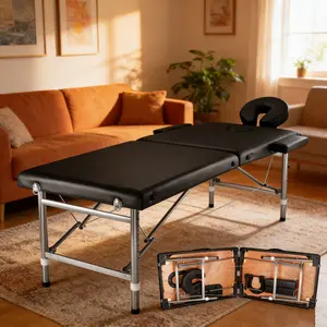 Portable 24" Wide Adjustable Folding Massage Table, Lightweight Aluminum Frame Esthetician Bed for Spa, Salon, and Beauty Professionals (Black)