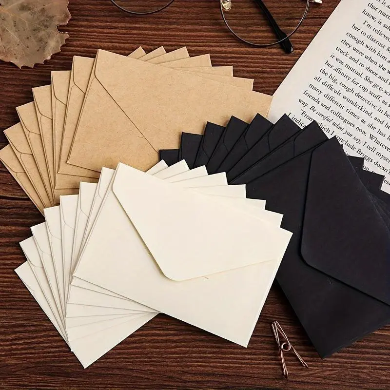 20pcs Invitation Envelopes, Brown Kraft/ Black/ White Invitation Envelopes Used For Weddings, Invitations, Office, 4.13*2.75in, Card Envelopes