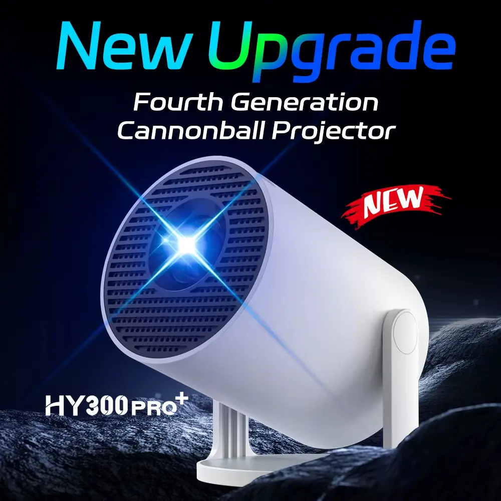 BrawRing  HY300Pro Projector 290ANSI Android 14 Dual WiFi6 8K 4K Decode Auto Keystone Correction Wireless BT5.4 130"Screen 1280*720P Built-in Speaker AllwinnerH726 Mini Portable Outdoor Gift Projectors for bedroom