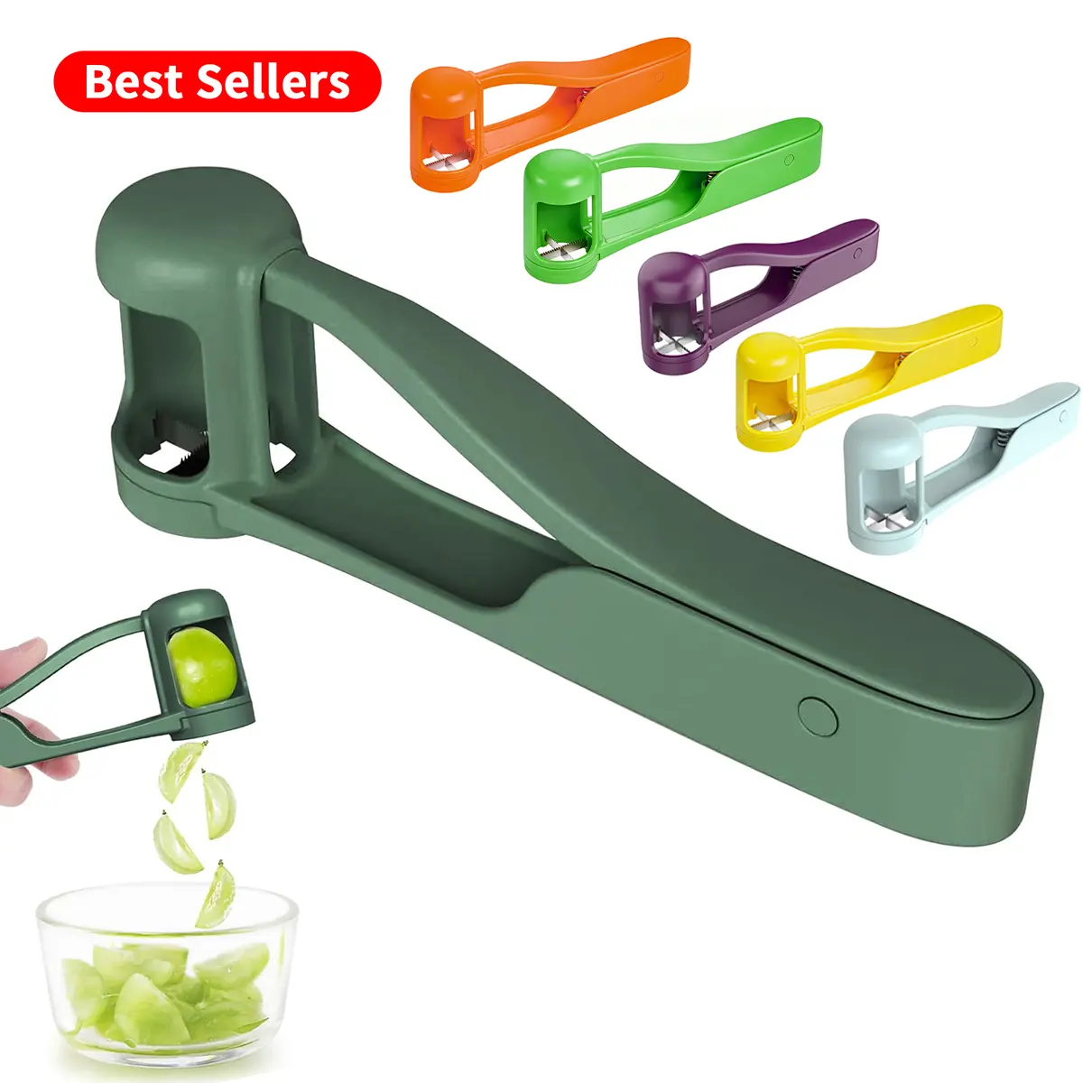 LUVAN Stainless Steel Grape Cutter - Durable ABS Fruit Tool for Toddlers 1-3, 1-Press Quarter Slicing, Automatic Spring Return, Thumb Operation, Safe for Cherry Tomato, Kids' Snacks, Outdoor Activities, Party Platters Kitchen Supply