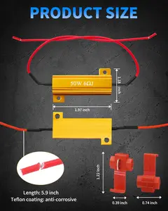 50W 6ohm LED Load Resistors with Quick Wire Clips, Aluminum Case Resistor for Fix LED Turn Signal Lights Bulb Fast Hyper Flash, Automotive Replacement Resistor for Fix Blink Error Code (Gold, 4PCS)