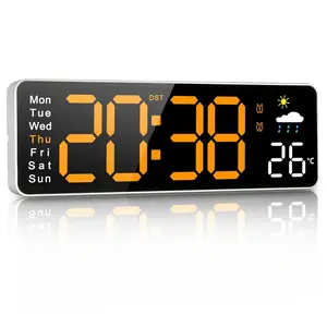 Digital Wall Clock Display, 9.5" LED Wall/Desk Clock for Living Room Decor, Digital Clock with Temperature/DST/Auto-Dimming/Humidity/Dual Alarm/Snooze - 12/24H, °C/°F