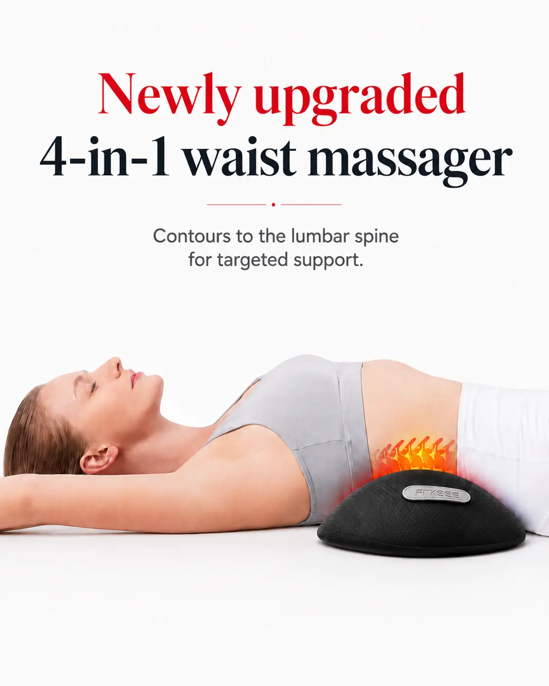 FLIKEZE Portable Lumbar Pillow with Red Light Therapy, Adjustable Heated Massager for Waist & Shoulder Pain Relief, Wireless 5000mAh Sleep Aid with Push Button Control for Daily Office/Home, Rechargeable, Soft Foam