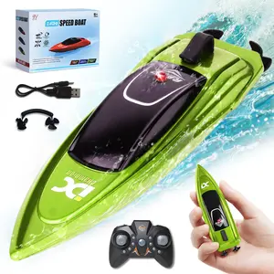 【FREESHIP-NEW】HOSIM Mini RC Boat 2.4G High Speed Racing Boat 4CH Remote Control w/ LED Light Toy 2w Green Waterproof Fun for Kids Ages 8-12