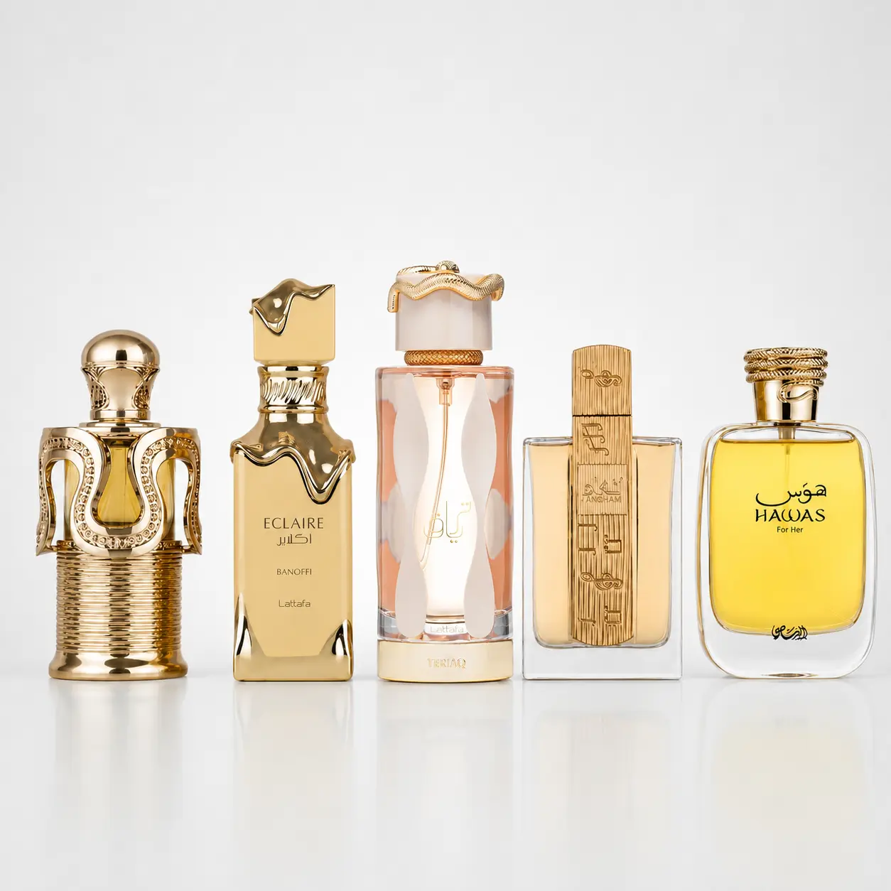 Hawas For Her + Angham + Teriaq + Eclaire Banoffi + Maitha - Fragrance Gift Bundle Hawas For Her + Angham + Teriaq + Eclaire Banoffi + Maitha - Fragrance Gift Bundle