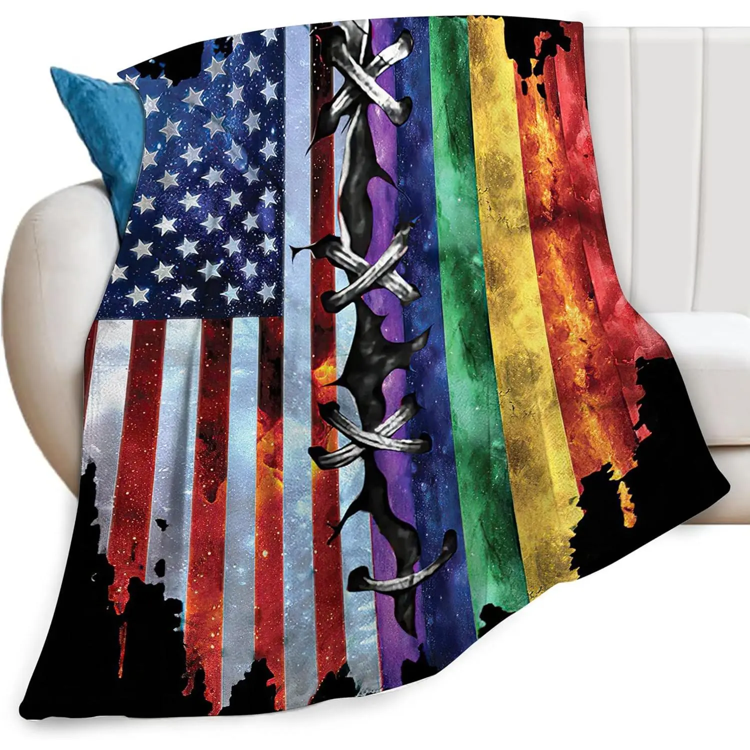 LGBT Print Blanket Gay Pride American Flag Throw Blankets for Couch Sofa Bed Stuff Decor Gifts Lightweight Soft Cozy Fleece Plush Flannel Bedding for Lover Adults