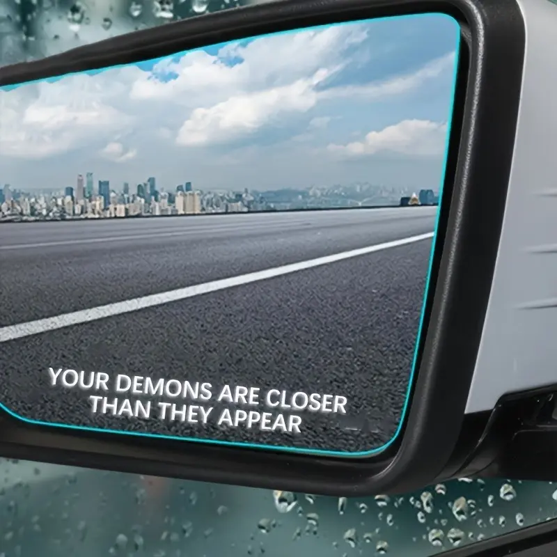 Car sticker, vinyl car mirror sticker "Your demons are closer than you think" - inspirational quote, for New Year and Valentine's Day gift, easy to apply, glass surface compatible, mirror decoration, eye-catching design, Sticker for cars, Car mirror decal