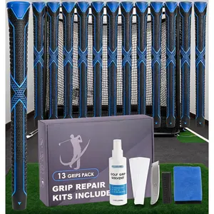 Blue Anti-Slip Golf Club Grip Set 13-Piece Golf Grip Set with Full Regripping Accessories – Low Taper & Triple Textured Non-Slip Club Grips, High Shock Absorption and Soft Cushioned Feel, Suitable for All Adult Golfers