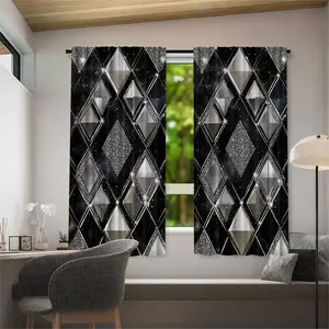 2 pieces of high-definition digital three-dimensional diamond-shaped geometric pattern printed curtains. Made of polyester, semi-transparent material, machine washable. Suitable for living room, bedroom and home decoration.