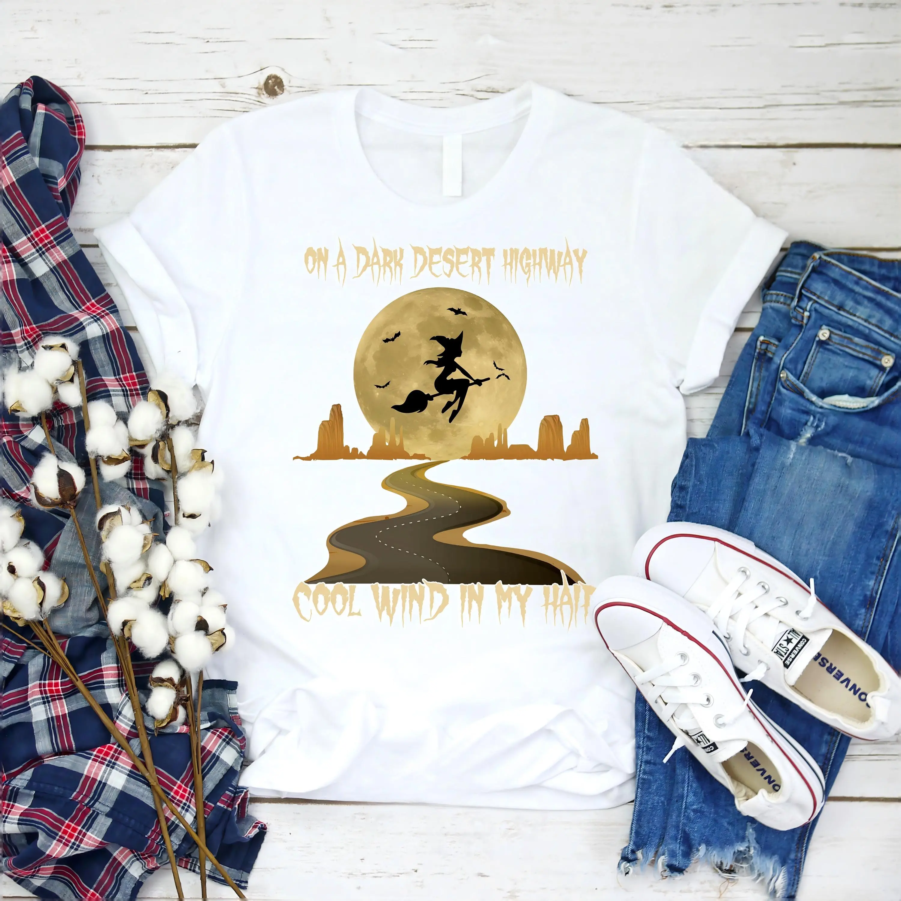 On A Dark Desert Highway Shirt Cool Wind In My Hair Witch Women Shirt, Vintage, Retro Halloween Shirt