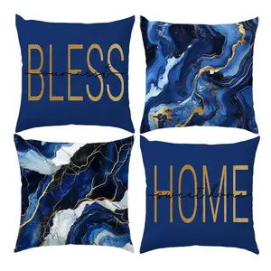4 sets of blue marble texture decorative throw pillows, with zipper closure, machine washable, suitable for living room, bedroom, sofa, car decoration, and seat cushion covers (only includes the pillow covers, not including the pillow cores).
