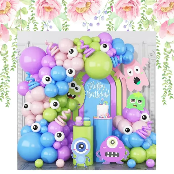 Monster Balloon Arch Kit – Colorful Pink, Purple, Blue, Green Balloons for Monster Theme Birthday Party, Baby Shower & Kids Party Decorations