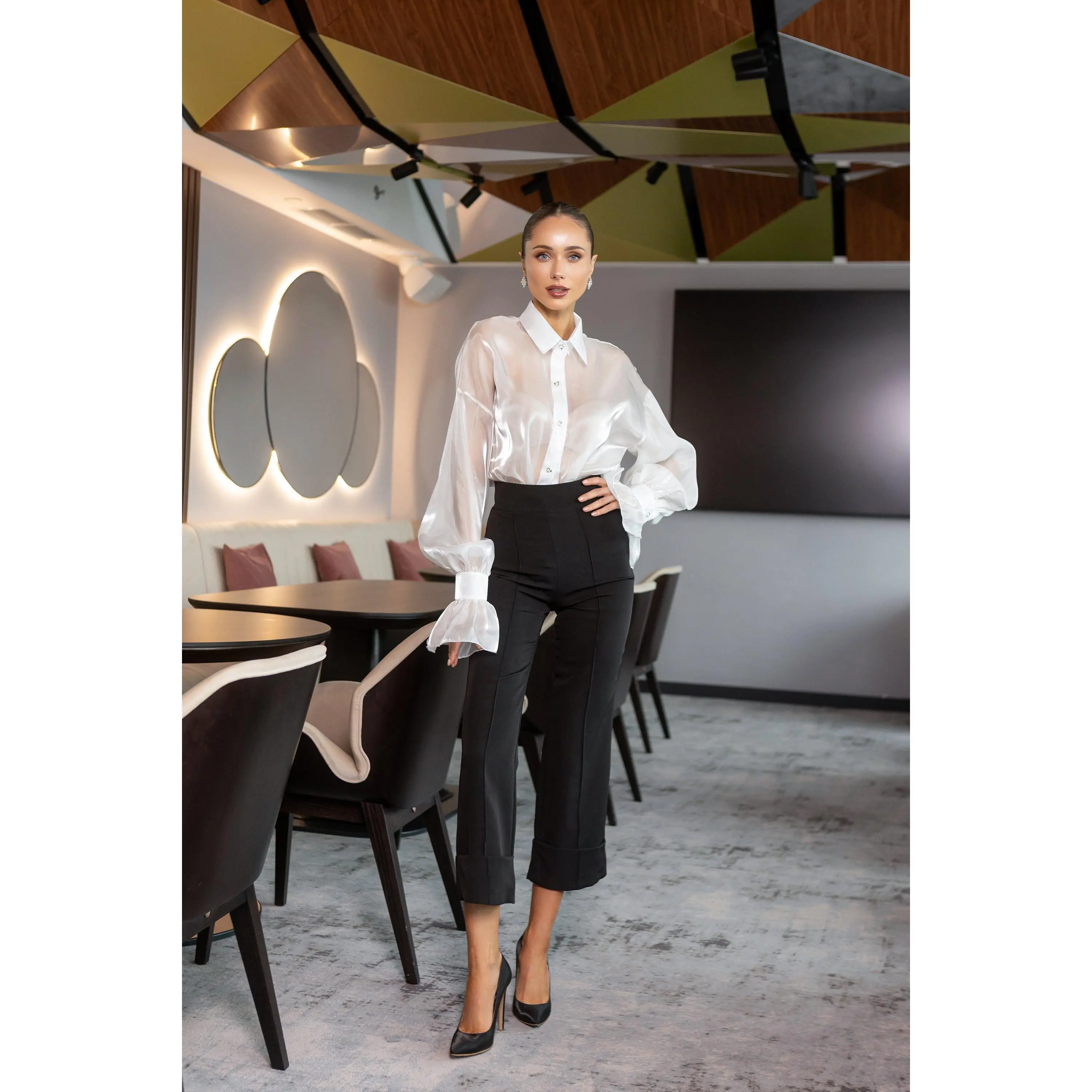 Alexa White Sheer Long-Sleeve Shirt