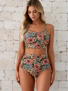 “Floral Summer” High-Waist Printed Two-Piece Swimsuit
