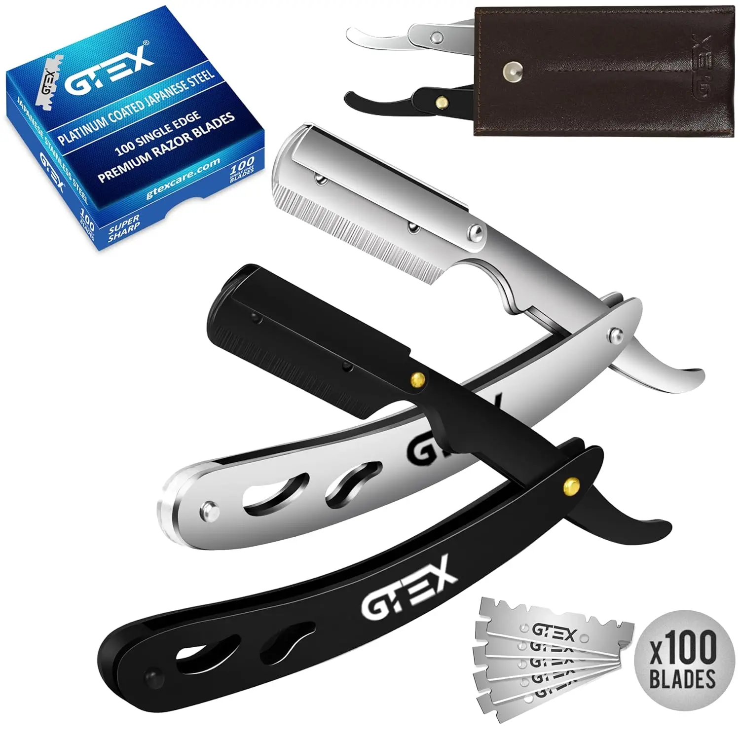 Straight Razors For Men 100 Barber Razor Blades - 2 Professional Single Blade Razors for Men Navajas Para Barbero Straight Edge Razor Barber Beard Razor Shavette Shaving Razor Kit