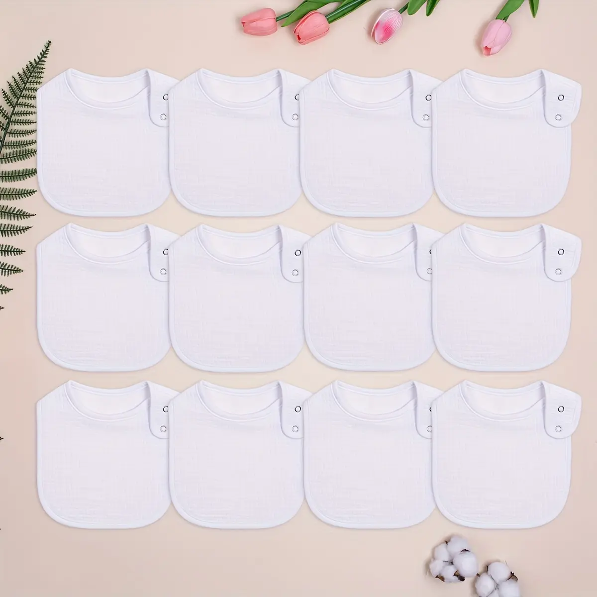 12 Pack Cotton Muslin Baby Bibs – Soft, Absorbent & Breathable Feeding Bibs with Adjustable Snap, Multi-Color Unisex Bibs for Boys & Girls Organic Onesie Set
